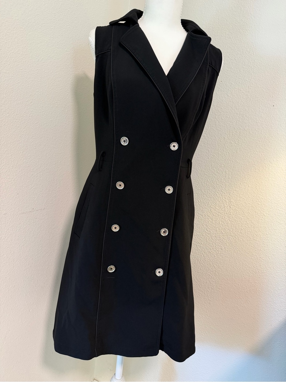 White House Black Market Black Double-Breasted Sleeveless Midi Dress Lined